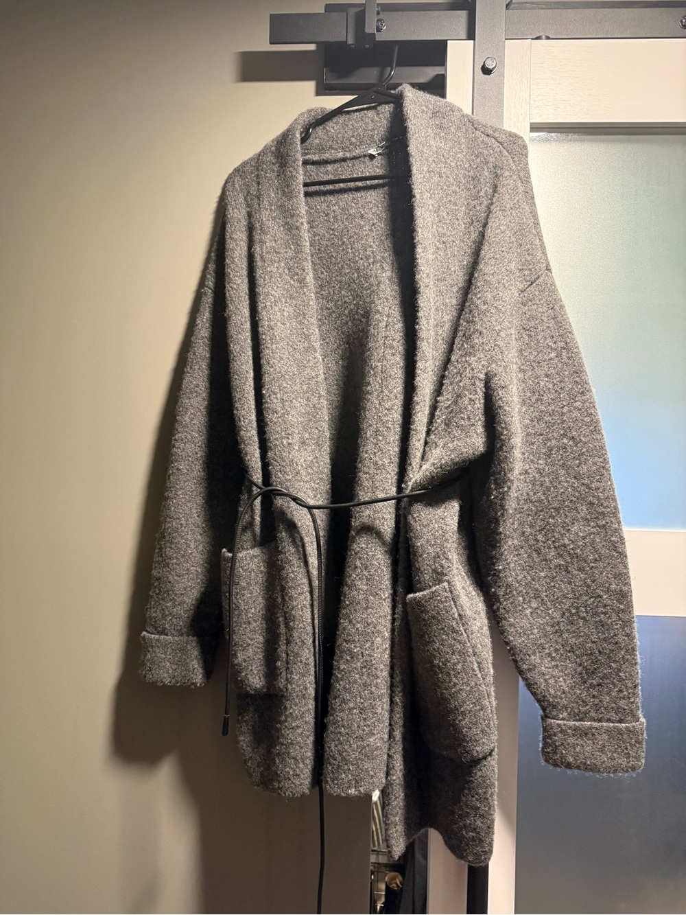 Zara Gray Open-Front Belted Cape Coat